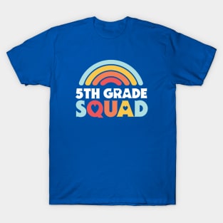 Cute School Teacher 5th Grade Squad with Retro Rainbow and Hearts T-Shirt